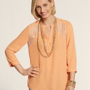 Chicos Stella Lace Trimmed Pleat Back Top Size 1 (8-10) NWT
